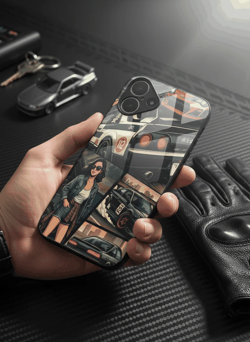 Drag Cars Premium Glass Back Cover For iPhone 11-17 Models - Image 3