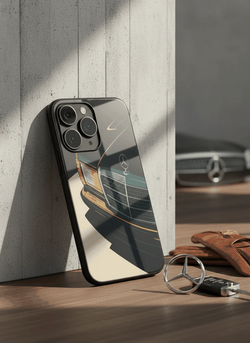 Minimal Car Sketch Premium Glass Back Cover For iPhone 11-17 Models - Image 4