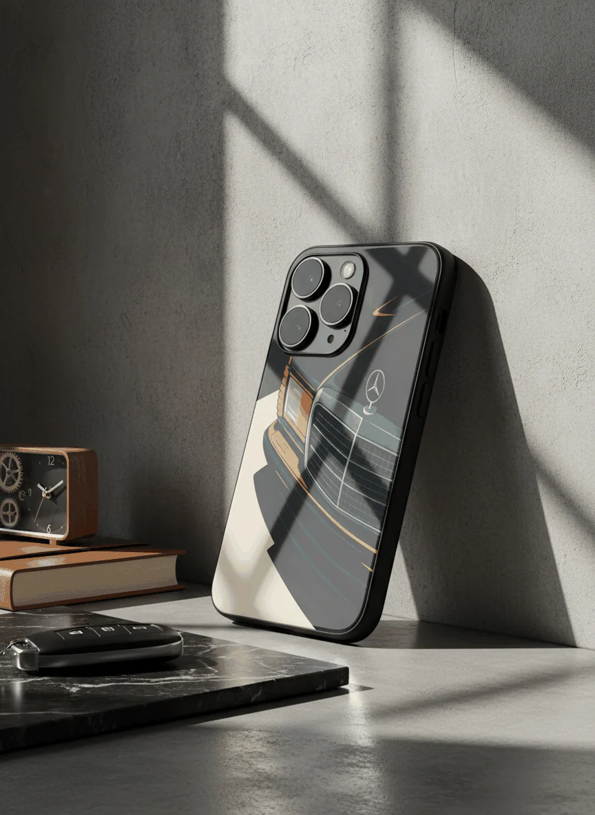 Minimal Car Sketch Premium Glass Back Cover For iPhone 11-17 Models - Image 9