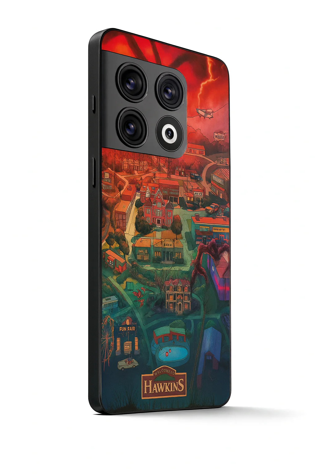 STRANGER THINGS- Hawkins Cinematic Map Premium Glass Back Cover For One Plus 13, 12, 11, 10, Nord Series - Image 3