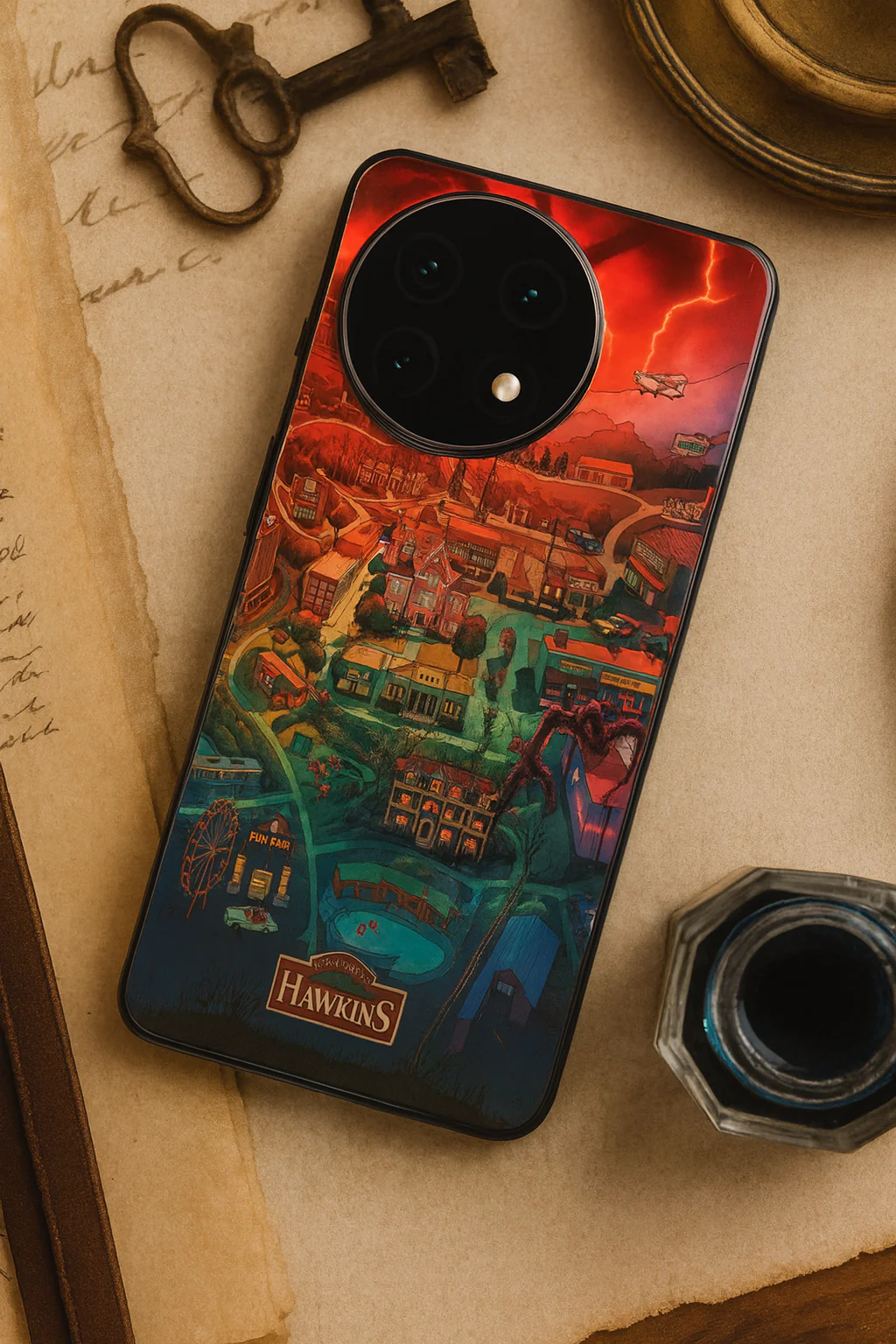 STRANGER THINGS- Hawkins Cinematic Map Premium Glass Back Cover For One Plus 13, 12, 11, 10, Nord Series - Image 5