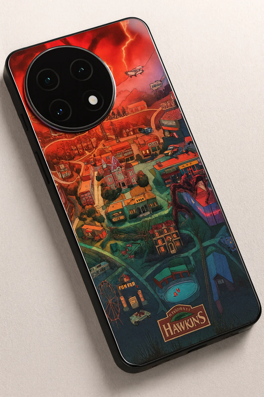 STRANGER THINGS- Hawkins Cinematic Map Premium Glass Back Cover For One Plus 13, 12, 11, 10, Nord Series - Image 8