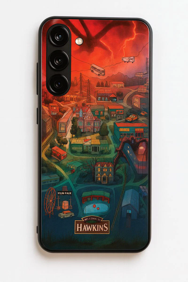 STRANGER THINGS- Hawkins Cinematic Map Premium Glass Back Cover For Galaxy S, A, M & F Series - Image 3