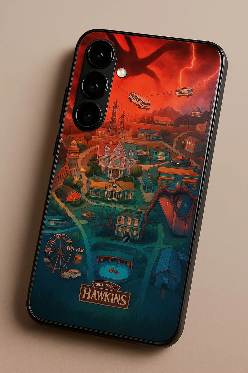 STRANGER THINGS- Hawkins Cinematic Map Premium Glass Back Cover For Galaxy S, A, M & F Series - Image 4