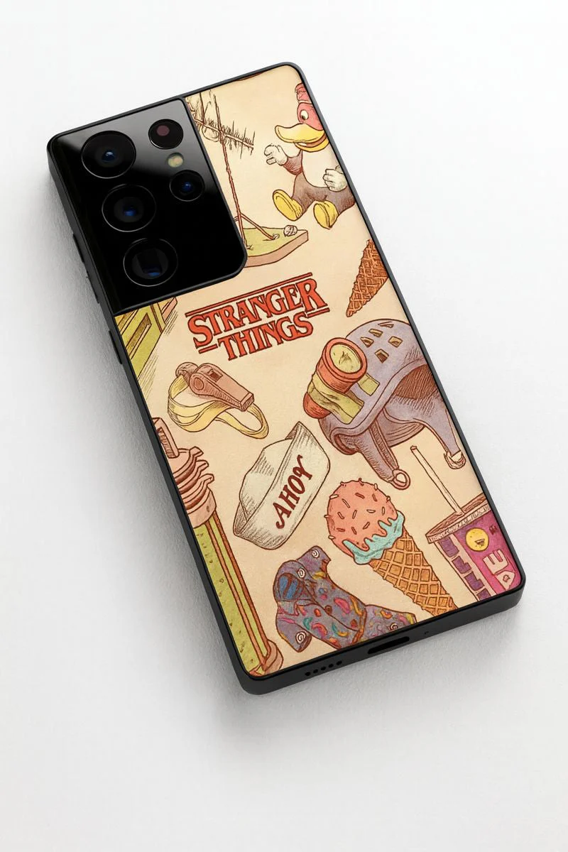 STRANGER THINGS- Stranger Things Doodle Art Premium Glass Back Cover For Galaxy S, A, M & F Series - Image 3